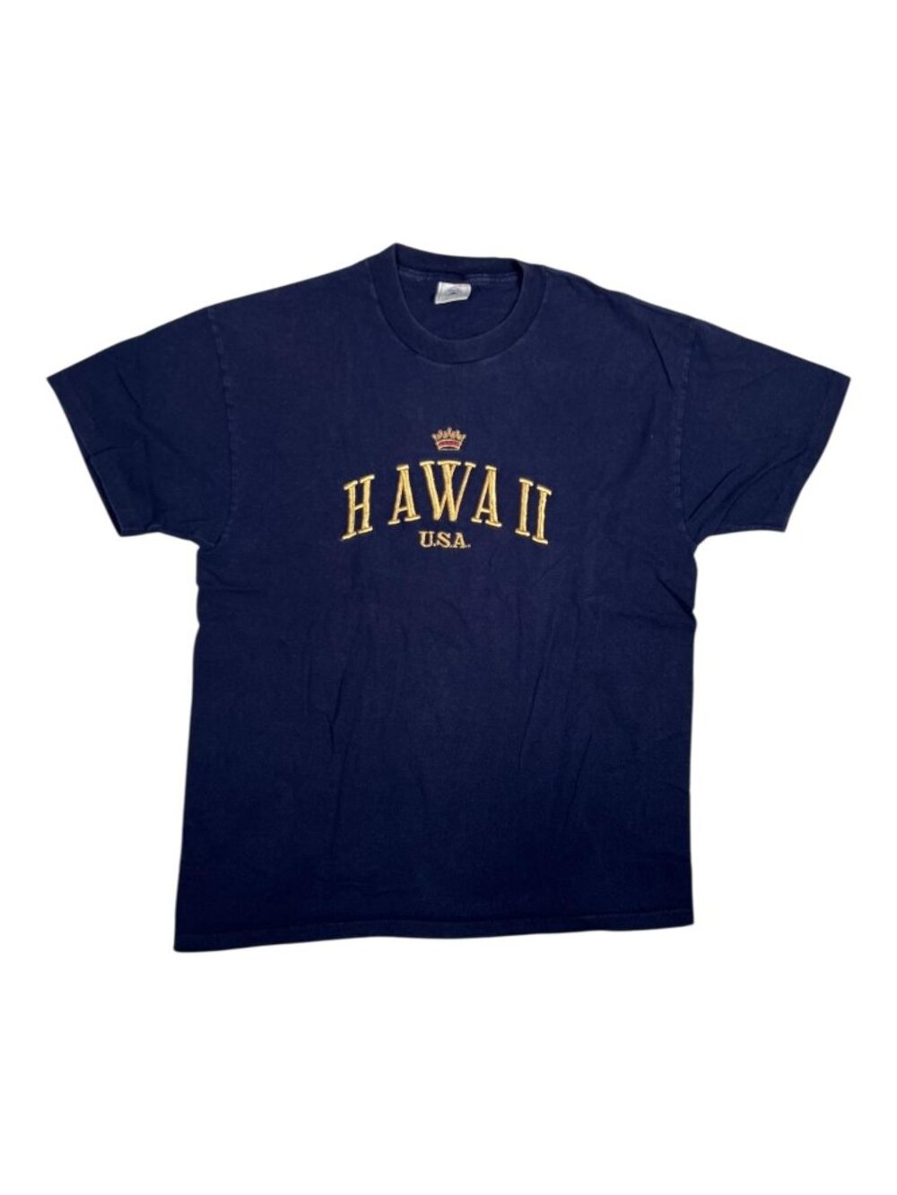Vintage Hawaii Souvenir USA T-Shirt Mens L Navy Blue Embroidered 90s Made USA